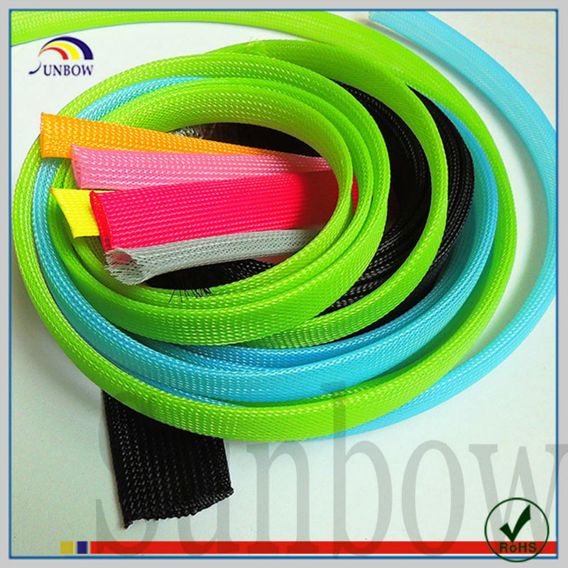 Wear resistant Flat lay width 6mm Flexible PET expandable electric cable protective sleeve