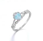 Custom Gemstone Larimar Silver Jewelry Heart Edge White Diamond Ring