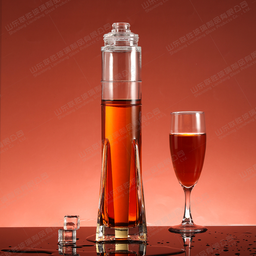 Unique Design Glass Bottle Custom Capacity Logo for Champagne Whiskey Brandy Wine Spirits