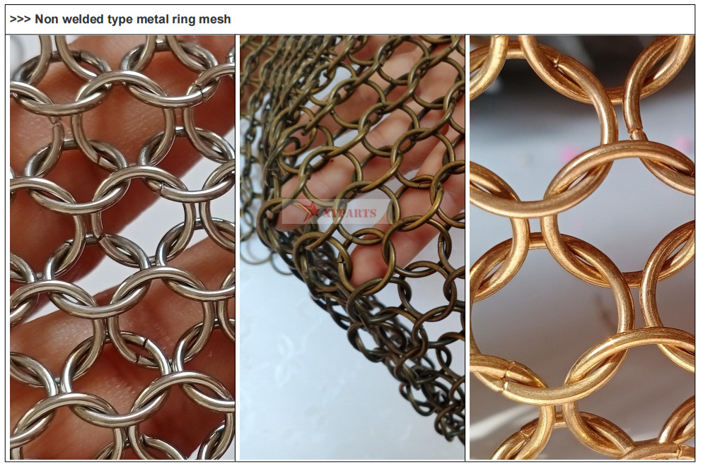 0.53x3.81mm Stainless Steel Metal Ring Mesh Brass Color For String Curtains