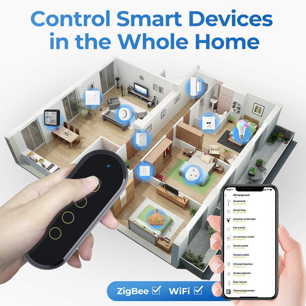 Tuya ZigBee 4 Gang Smart Scene Switch 12 Custom Scenes, Touch Control, Remote Operation, Smart Life App Compatible