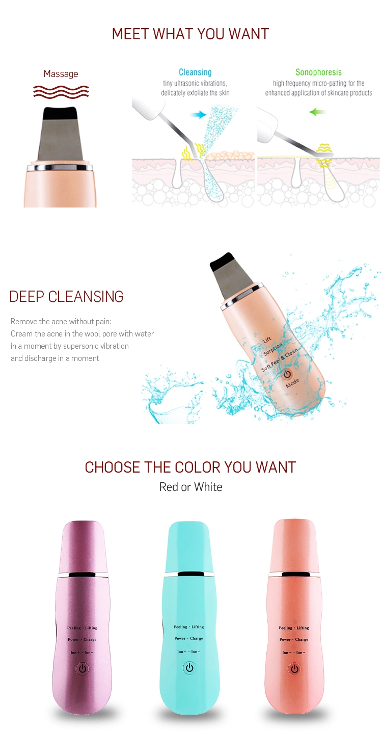 ABS Ultrasonic Skin Scrubber Vibration Face Spatula 3 Modes