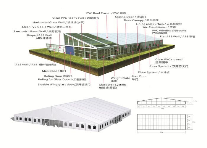Custom Logo Aluminium Frame Tent 80kw/H Wind Resistance PVC Roof Cover