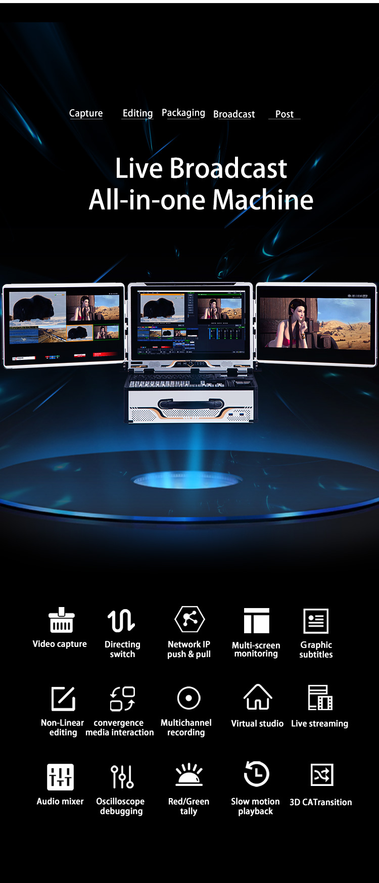 12 Channel Built-in Switcher LCD Screen Video Streaming Equipment for Camera Signal Source