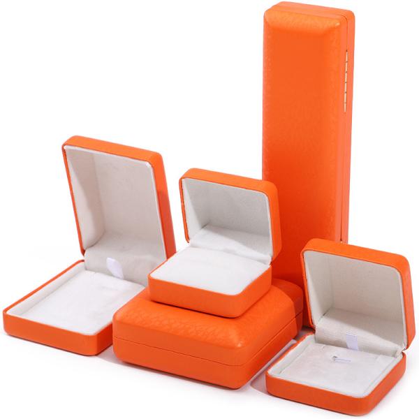 Custom Logo Rectangle Orange Leather Jewelry Box for Luxury Bracelet Necklace