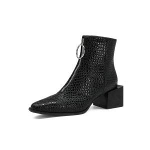 China Zip Up Imitation Alligator Ladies Flat Boots Womens Block Heel Ankle Boots wholesale