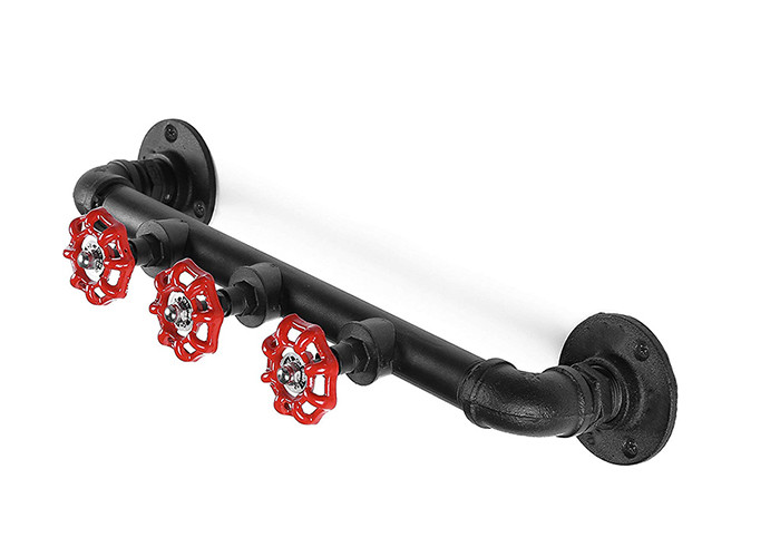 Metal Industrial Pipe Coat Rack Electrophoretic Black Painting For Bathroom