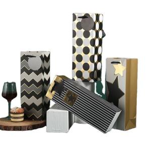 China SGS Reusable Christmas bottle Kraft Wine Paper Bags With Hot Foil Stamping wholesale