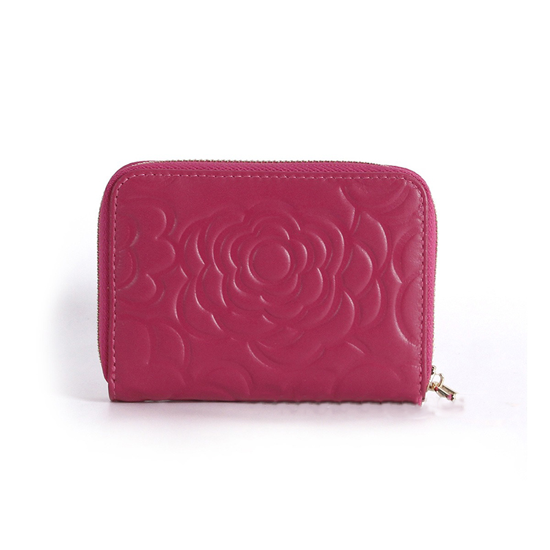 Camellia Genuine Leather Hand Coin Purse Small and Exquisite Wallet with No Embossing