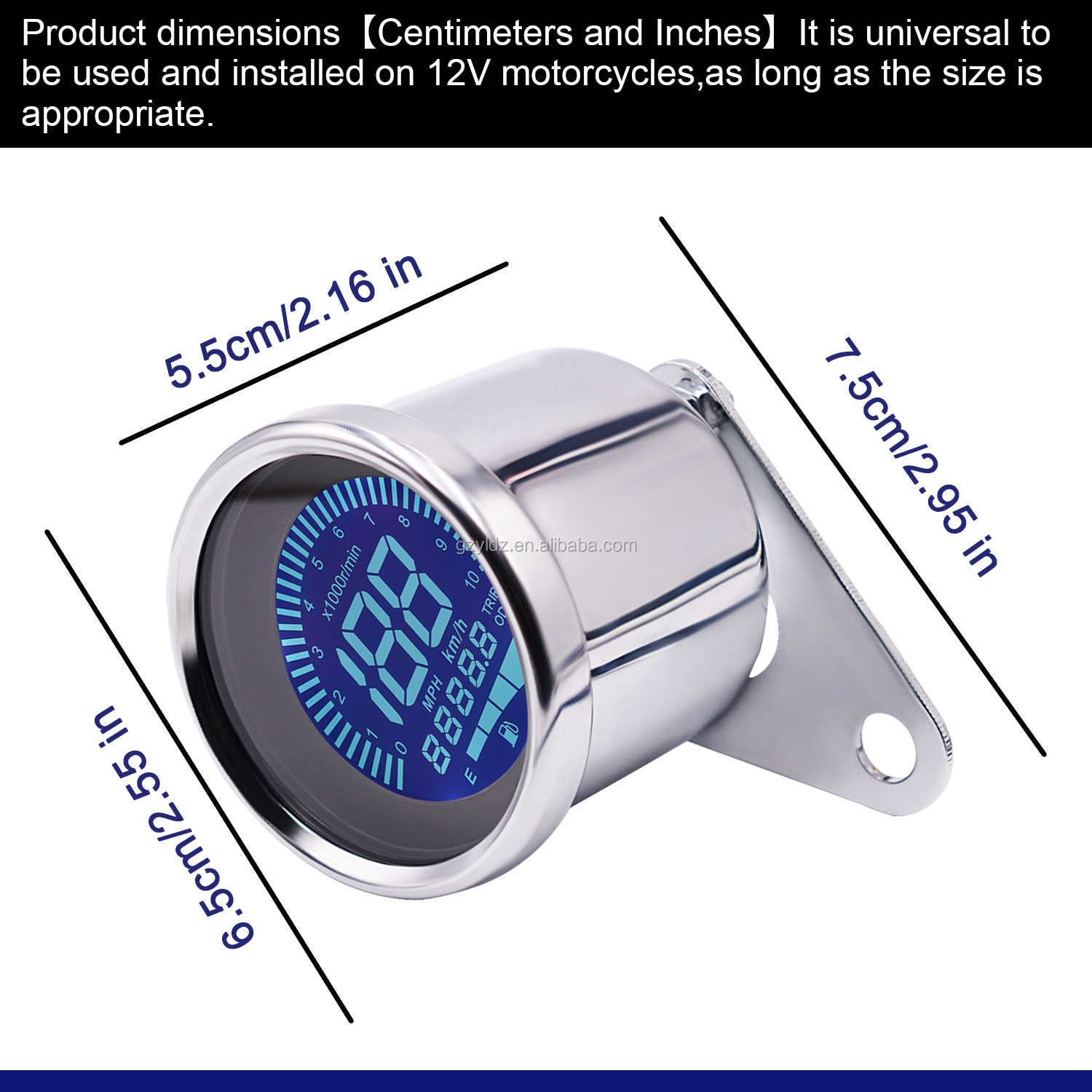 4 In 1 100km/H Digital Rpm Gauge , DC12V Motorcycle Digital Tachometer