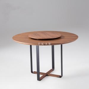 China Wooden Walnut Metal Legs Round Dining Table With Rotating Centre wholesale