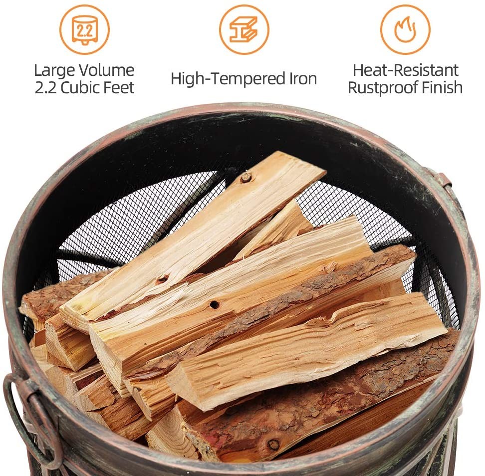 Outdoor Wood Burning Barbecue Cast Iron Fire Pit Outside Patio Backyard Deck Heavy Duty
