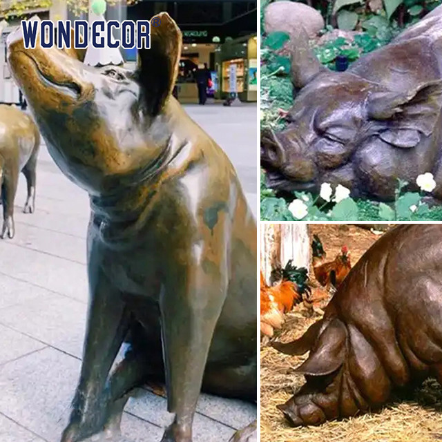 Large Animal Bronze Pig Sculpture Outdoor With Letter Design