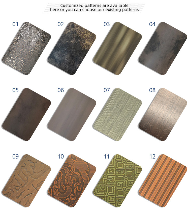 1m JIS Antique Stainless Steel Sheet Bronze Finish 304 316 Copper Brass Bronze Color