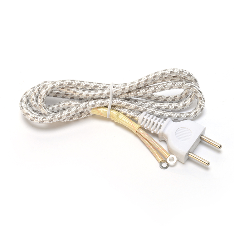 2 Pins Power Cord in Pakistan Karachi Braided Wire Cable for Iron 1.8m White End Treatment Heat Shrink Tube and Glass Fiber Tube