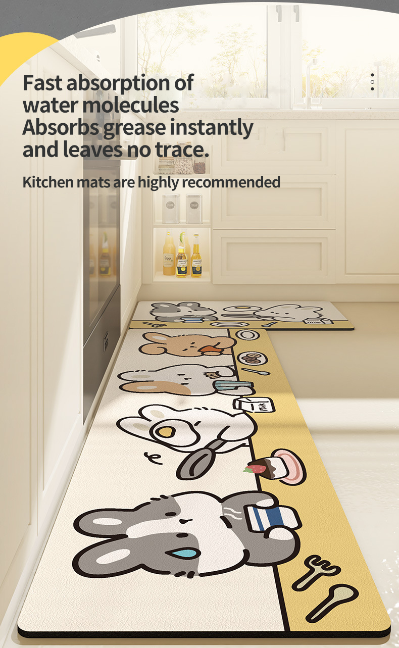 Rubber Nordic Style Printed Kitchen Mat for Living Room Carpet Bedroom Rug Home Decor