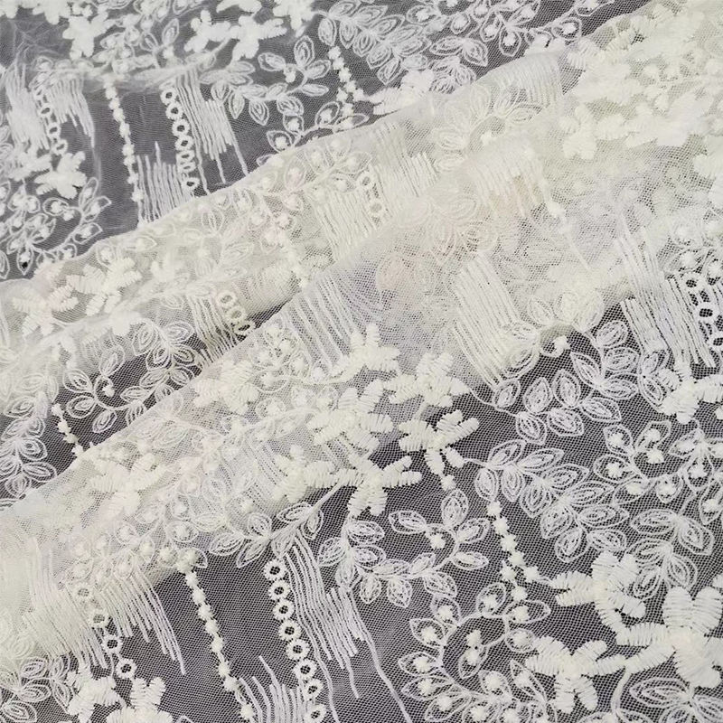 Embroidery 130cm White Bridal Lace Fabric Soft Tulle Mesh Fabric Water Soluble