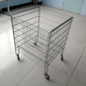 China Retail Display Wire Baskets Powder Coated , Metal Display Rack With Wheel on sale