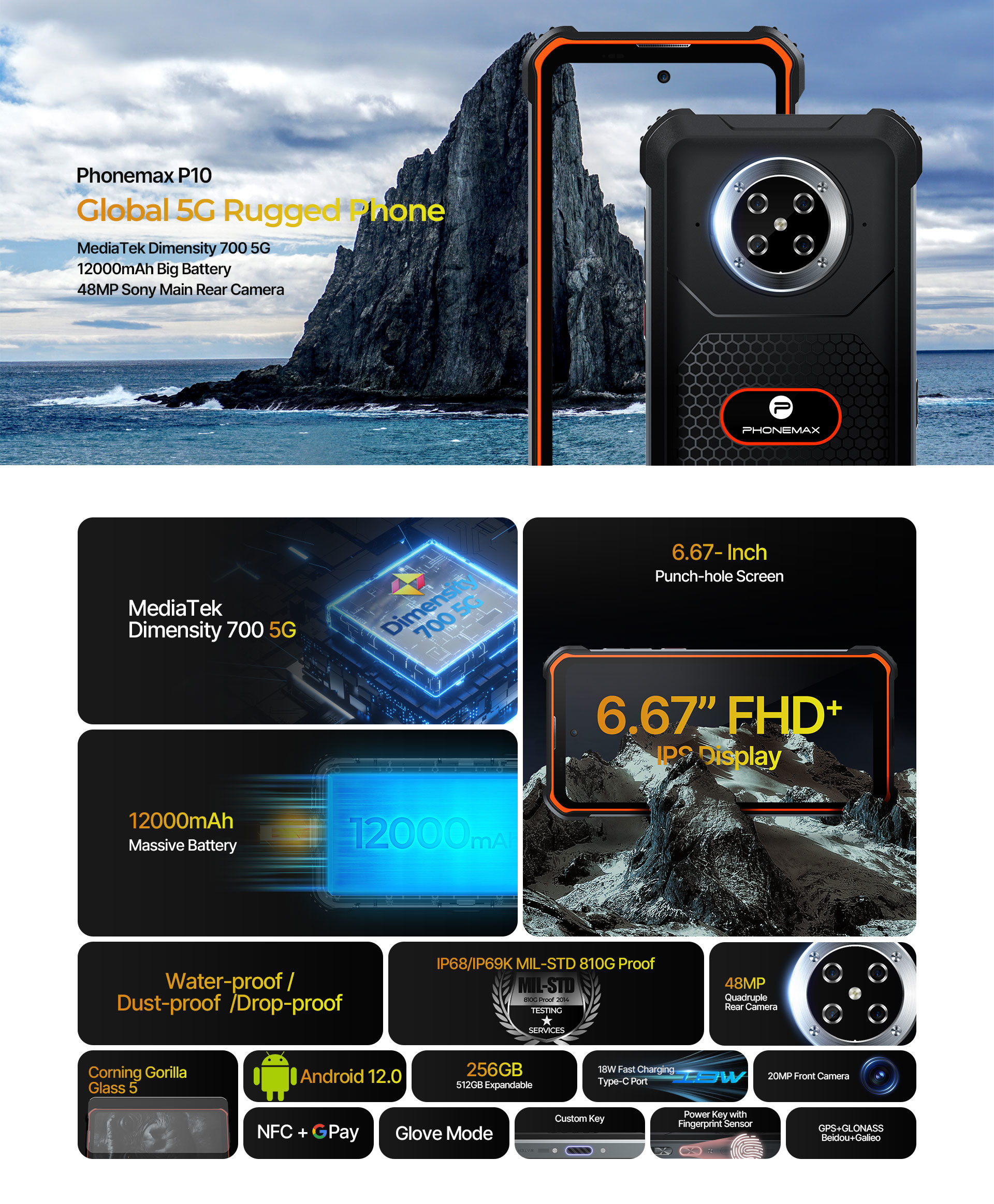 8GB RAM Heavy Duty Mobile Phone Mini Rugged Smartphone 256GB ROM