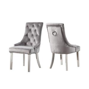 China Velvet Tufted 54x64x100cm Gray Upholstered Dining Chairs Stainless Steel Foot wholesale