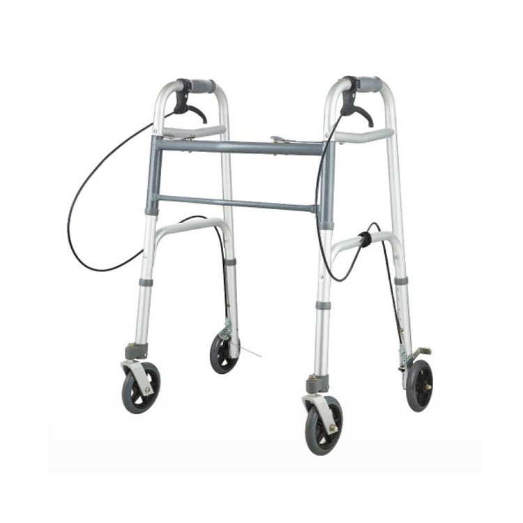 NPKL2210 Adult Dual Button Aluminum Folding Rollator Walker with 5" wheels and hand brake