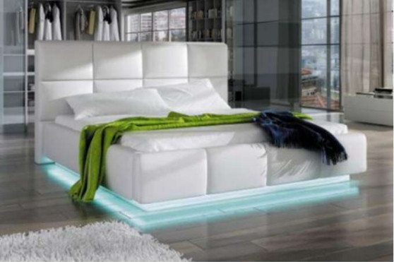 Optional Color Faux Leather Gas Lift Storage Bed With LED Light For Good Sleeping