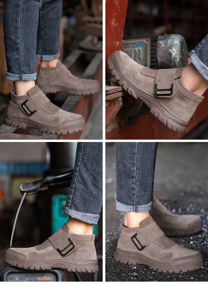 Anti-proof Unisex Suede Work Shoes in Gray Khaki for Industrial Safety