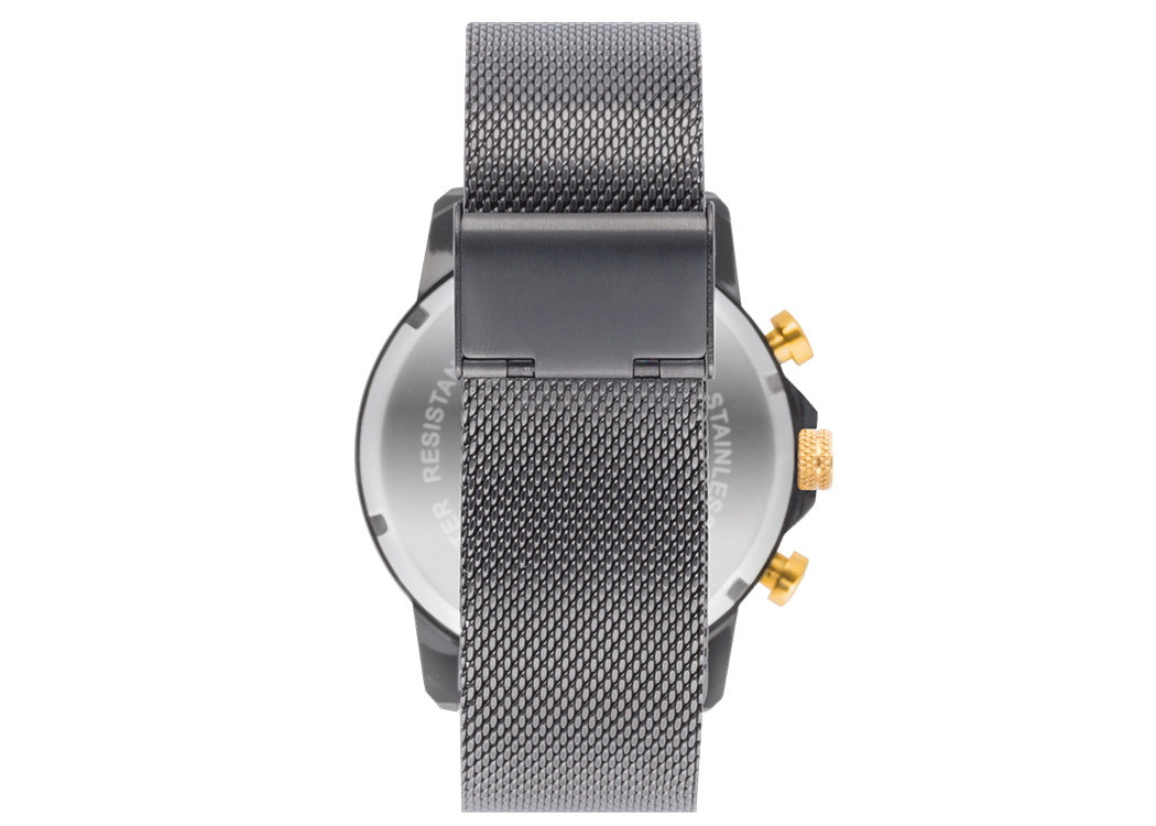 Mesh band stainless steel case men chronograph watch with 5atm water resistant