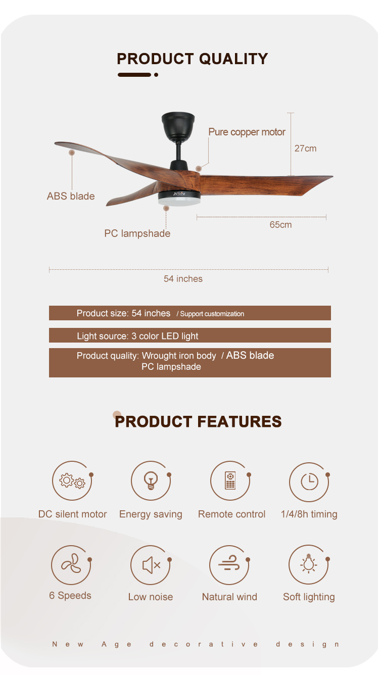 110-240V/50Hz-60Hz LED Ceiling Fan with Remote Control and Wooden Blades by 1stshine