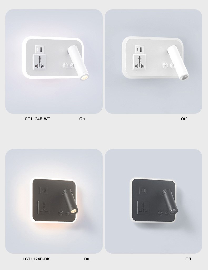 Multifunctional hotel villa apartment reading wall lamp USB Type-C wireless charger socket bedside light bedroom lamp