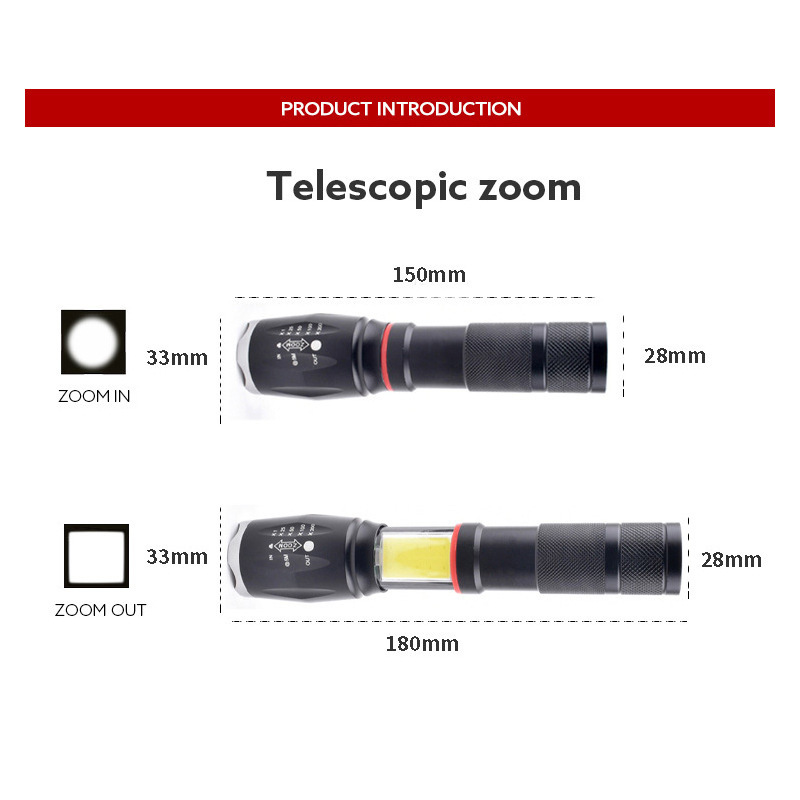 USB Rechargeble Aluminum Solar Power Flashlight with Compass