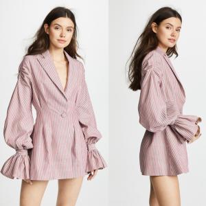 China Stripe ballon sleeves V neck blazer mini dress wholesale