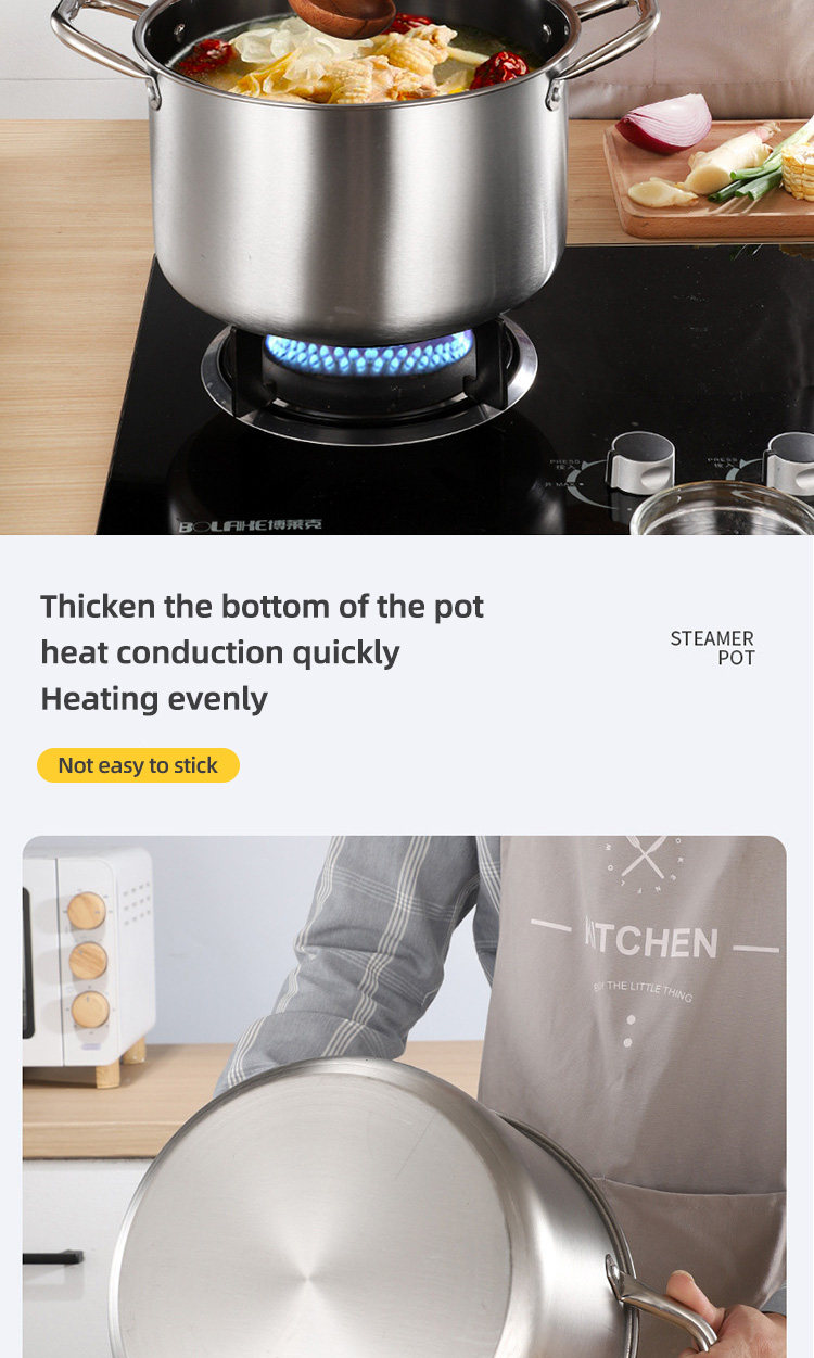 Kitchen Hot Fashion Silver Cooking Soup Pot 410 Stainless Steel Steamer Pot Induction Stock Pot With Glass Lid