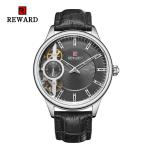 2.5D Mineral Glass Mens Stainless Steel Watches Double Movement Leather Strap
