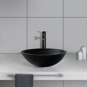 China Hotel Acid Matt Black Basin Round Bathroom Glass Anti Rust Finish wholesale