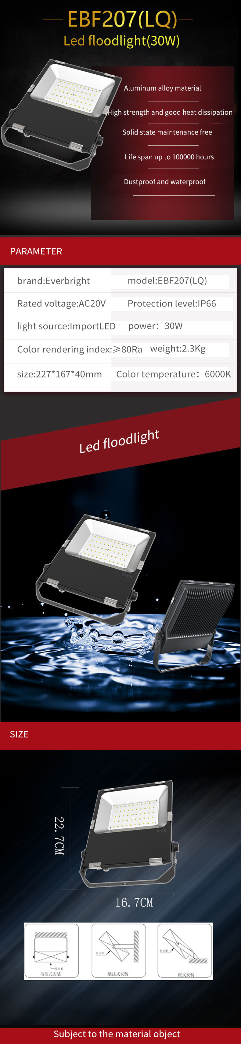 AC20V IP65 Outdoor Aluminum Dimmable 30 Watt LED Flood Light