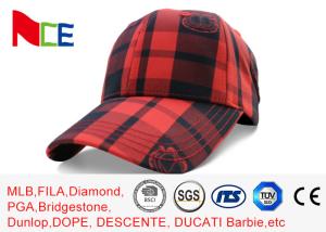 China FUN 6 Panel Baseball Hat , Red Black Grid Tennis Baseball Caps Street Style wholesale