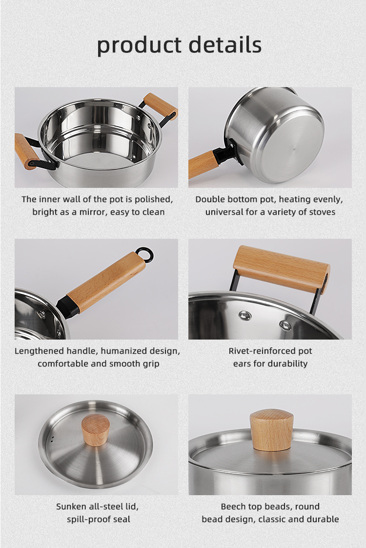 Factory Direct 3 Pieces Cooking Pot Set Kitchen Wares Set Pots And Pans Cookware Sets Cooking With Wooden Handle
