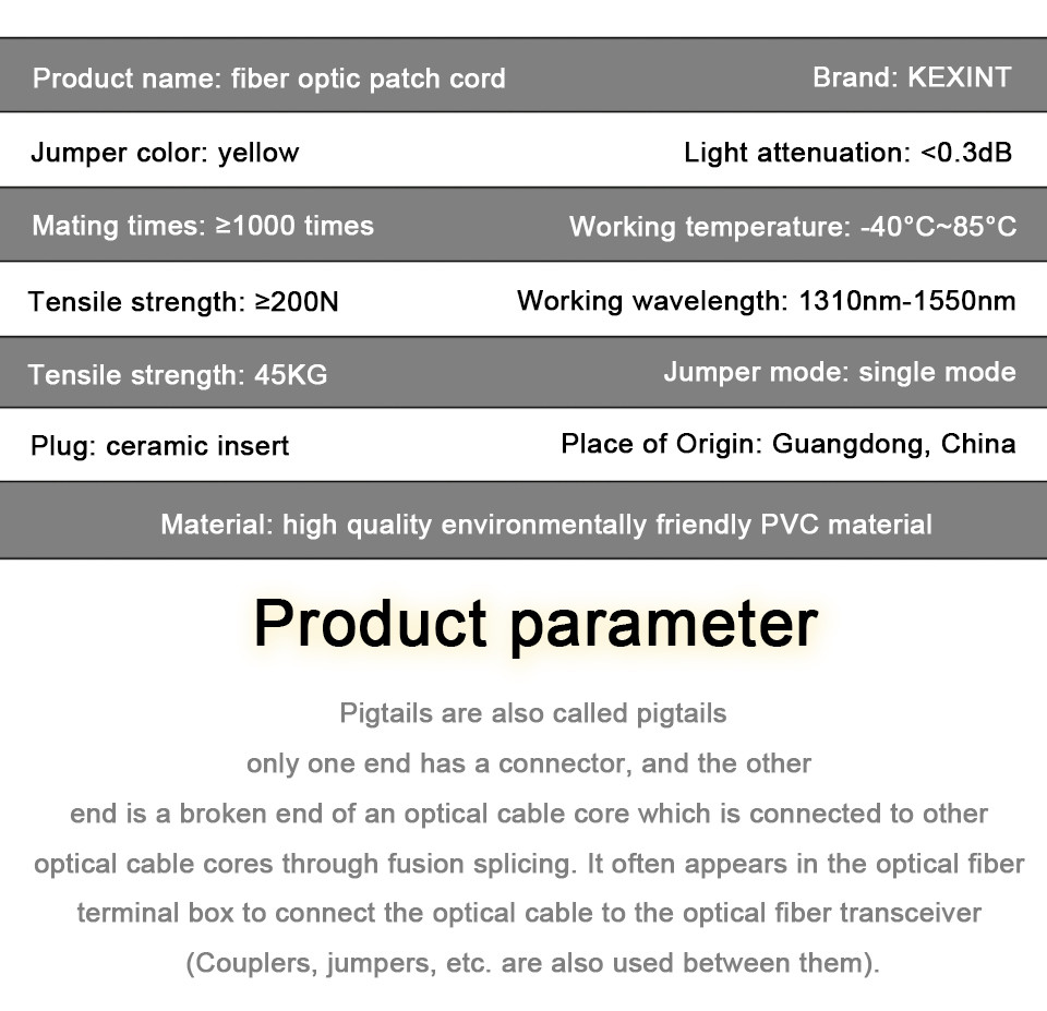 SC UPC Single Mode To Multimode Fiber Patch Cord Pigtail 0.9mm OM1 OM2