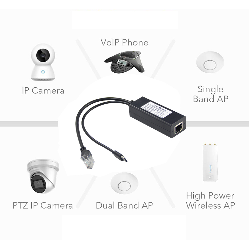 12v 2a Type C and Lan Port RJ 45 Connect USB Poe Splitter for Power Over Ethernet