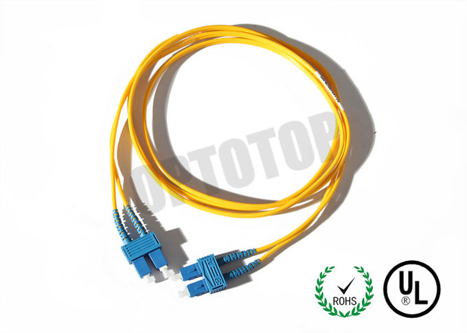 SC Connector Optical Patch Cord 2F ZIP 3.0mm OFNR CORNING SMF-28 ULTRA , Yellow Jacket