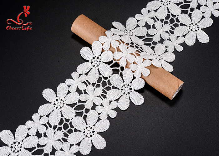 Beautiful Flower White Embroidered Lace Trim For Wedding Dress