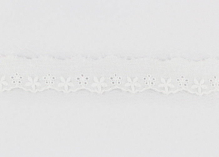 White Floral Embroidered Cotton Lace Trims Eyelet Lace Ribbon For Garment Market