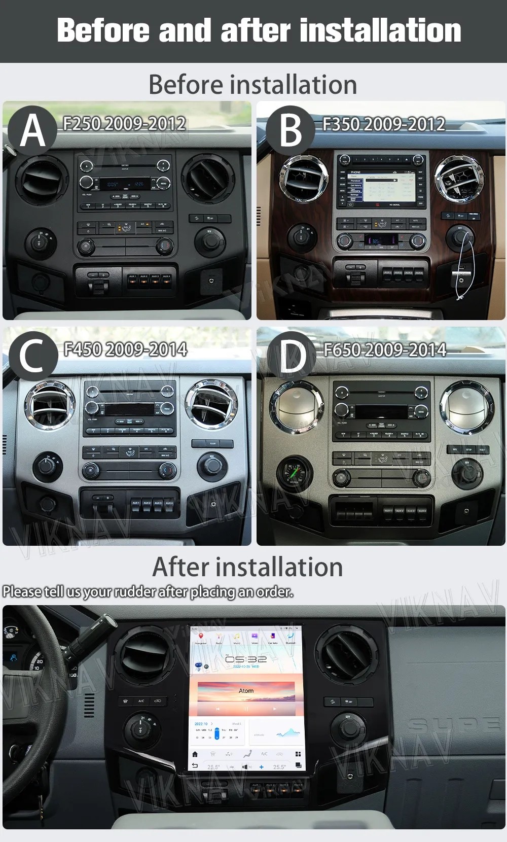 12.1 Inch Touch Screen Stereo For 2009--2014 Ford F450 F650 GPS Navigation Multimedia Player Wireless Carplay BT 4G