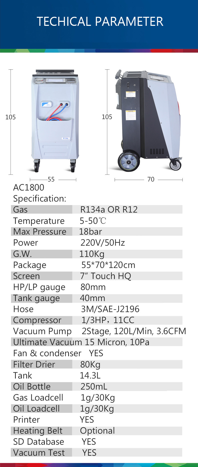 11CC Auto AC Refrigerant Recovery Machine A/C R134a Reclaim Unit