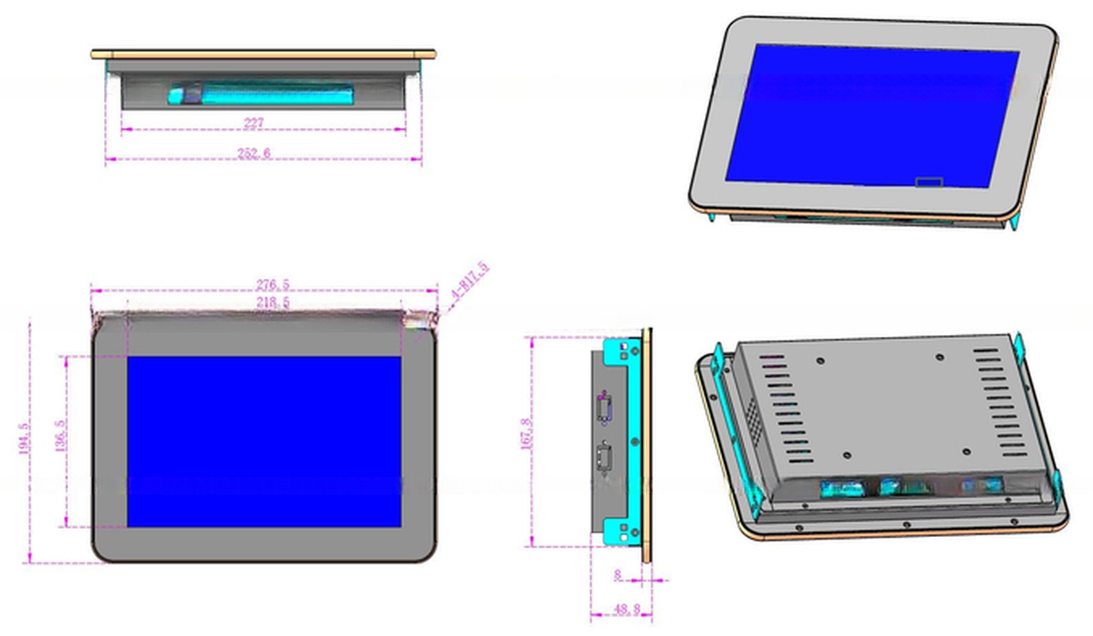 Industrial Grade Metal Rugged 10 Inch LCD Rack Mount Touchscreen Monitor Display With 12V DC Input AND USB RS232