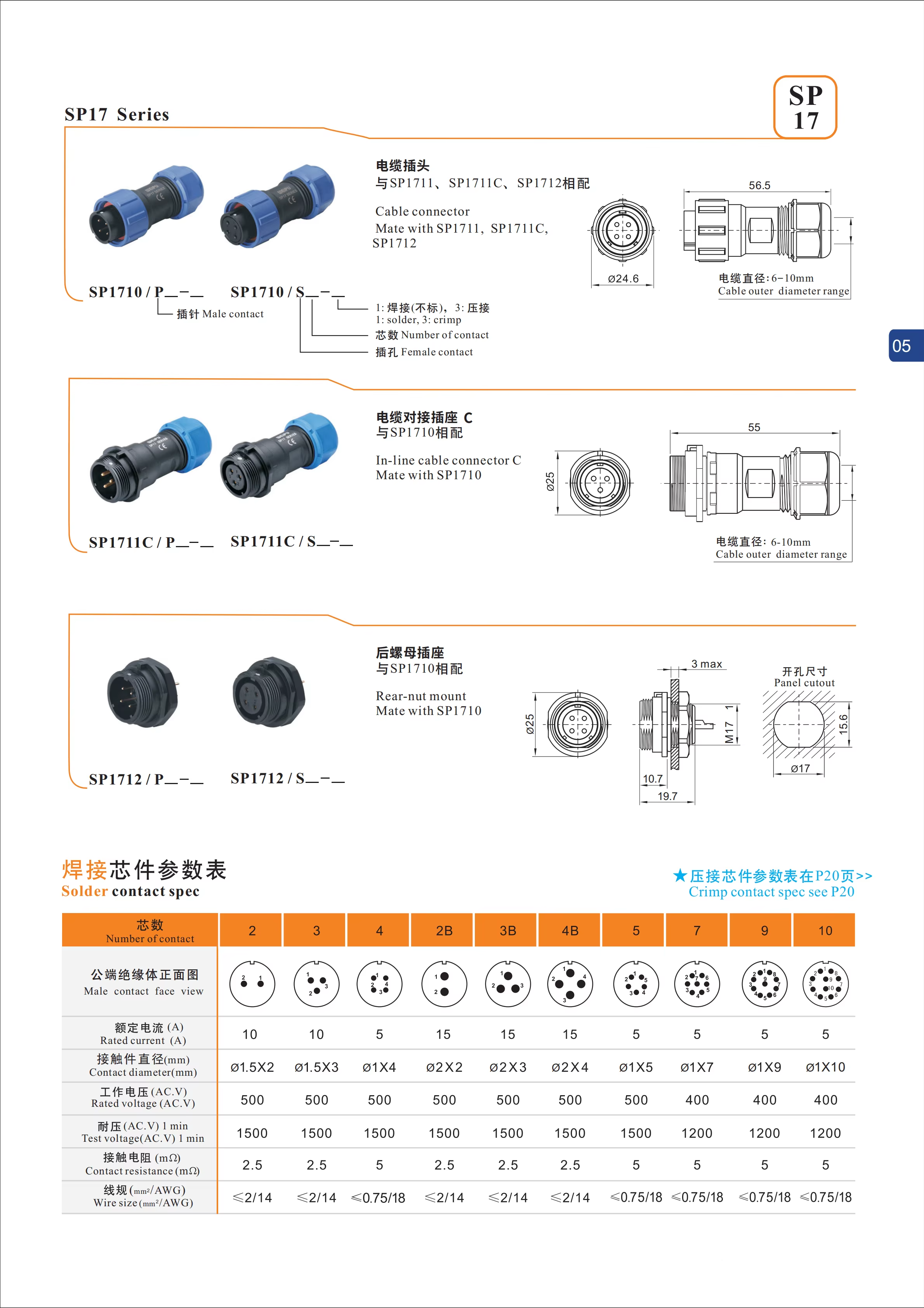 IP68 Waterproof Aviation Connector 6 Pin Waterproof Panel Connector For Power Extension Cord