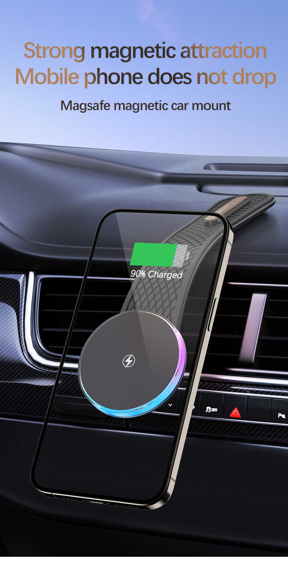 15w Magnetic Wireless Car Charger Pad with ABS Material and Type C Input Port
