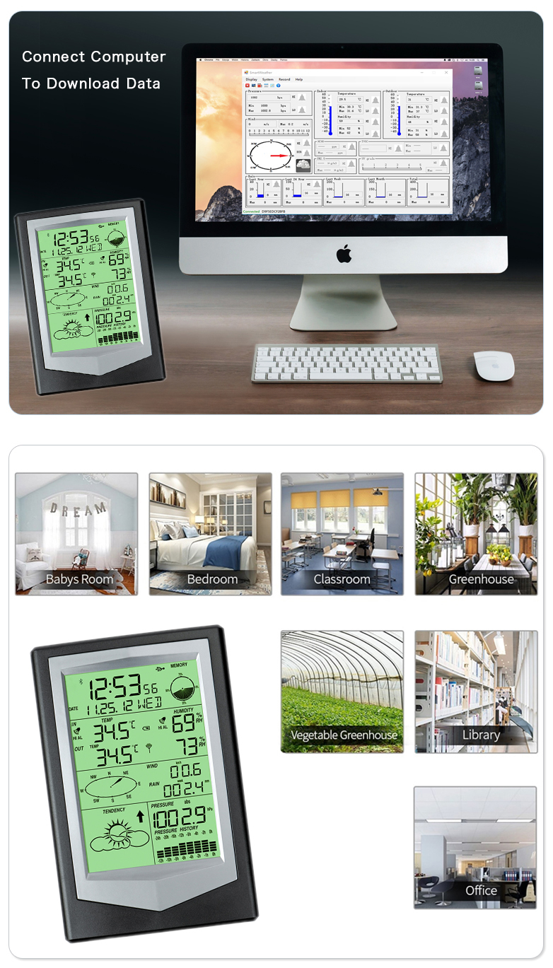 18.5*12.3*2.3cm Multifunctional Household Weather Station Wind Speed Range Of 0-50m/S
