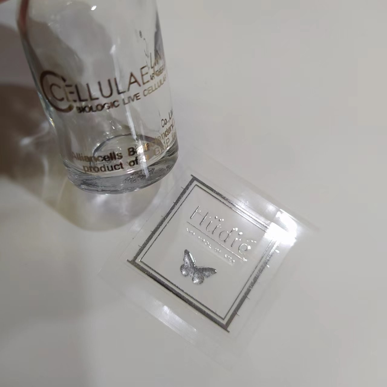 Custom Mini Transparent PET Bottle Sticker Foil Stamping For Essential Oil Ampoule
